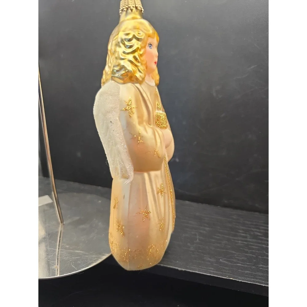 Vintage Krebs Gold Angel Christmas Ornament Gold Glitter Blonde Hair Mica 6.5